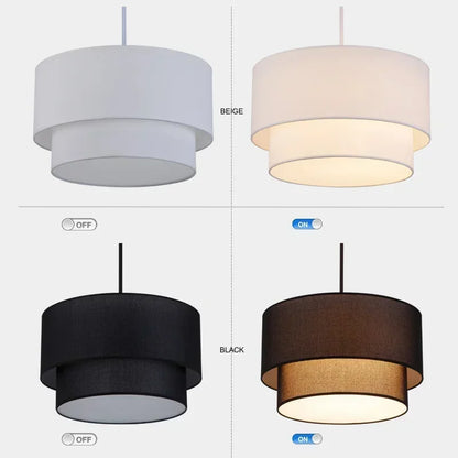 DecorBites™ Double Linen Fabric Pendant Light Drum Lamp - Scandinavian Style Dining Room Bedroom Restaurant