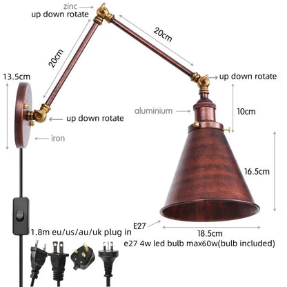 DecorBites™ LED Long Arm Wall Lamp with Pull Chain Switch for Home Hotel Bathroom