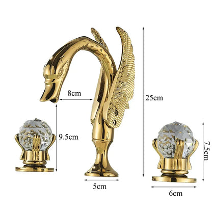 DecorBites™ Gold Swan Crystal Handle Bathroom Faucet - Deck Mounted Basin Mixer Tap