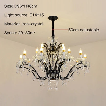 DecorBites™ Crystal Candle Chandelier Lighting: Black Pendant Lamps for Dining Kitchen & Farmhouse