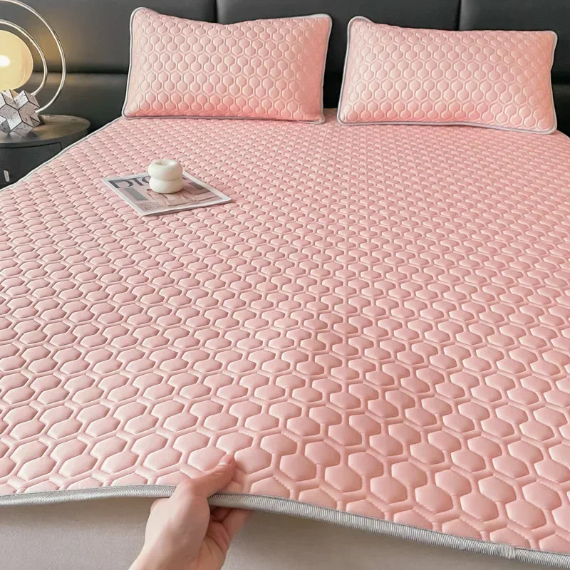 DecorBites™ 4mm Latex Filled Bed Mat & Pillowcase Set - Cooling Ice Silk Sleep Mats