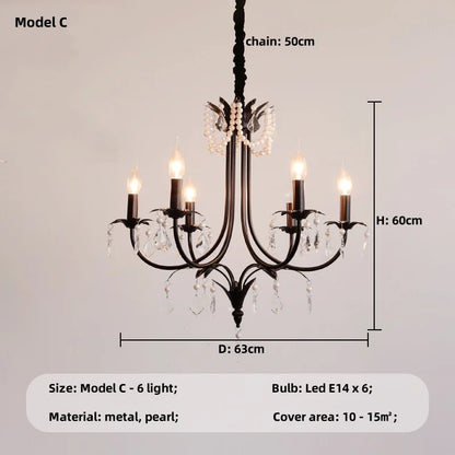 DecorBites™ Black E14 Candle Chandelier: French Living Room Pendant Lighting for Home Decor