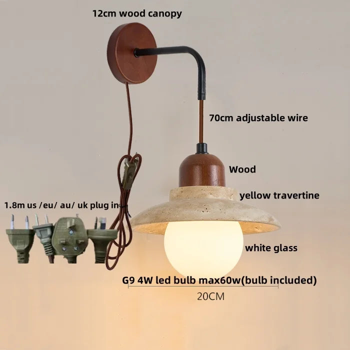 DecorBites™ LED White Glass Wall Light Fixture Modern Pull Chain Switch Bedside Sconce