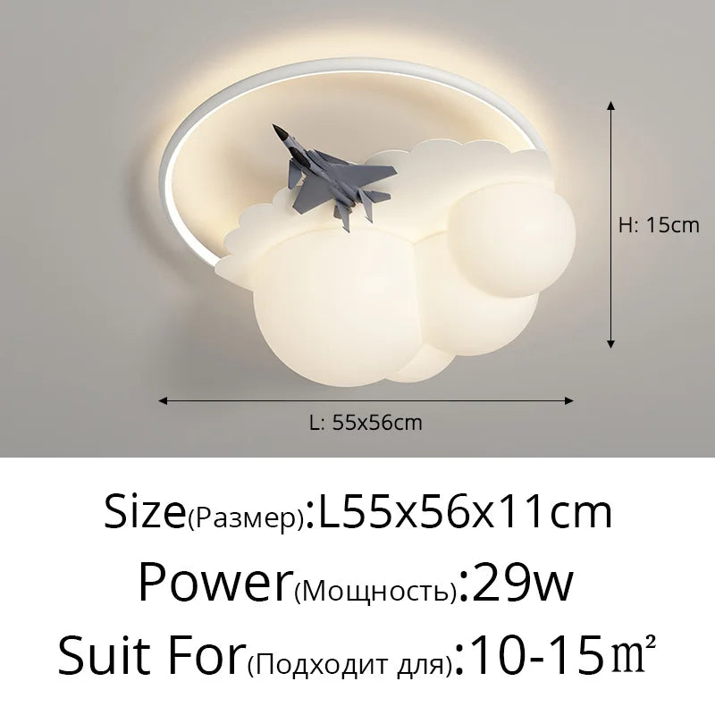 White Cloud Ceiling Light Airplane Design Kids