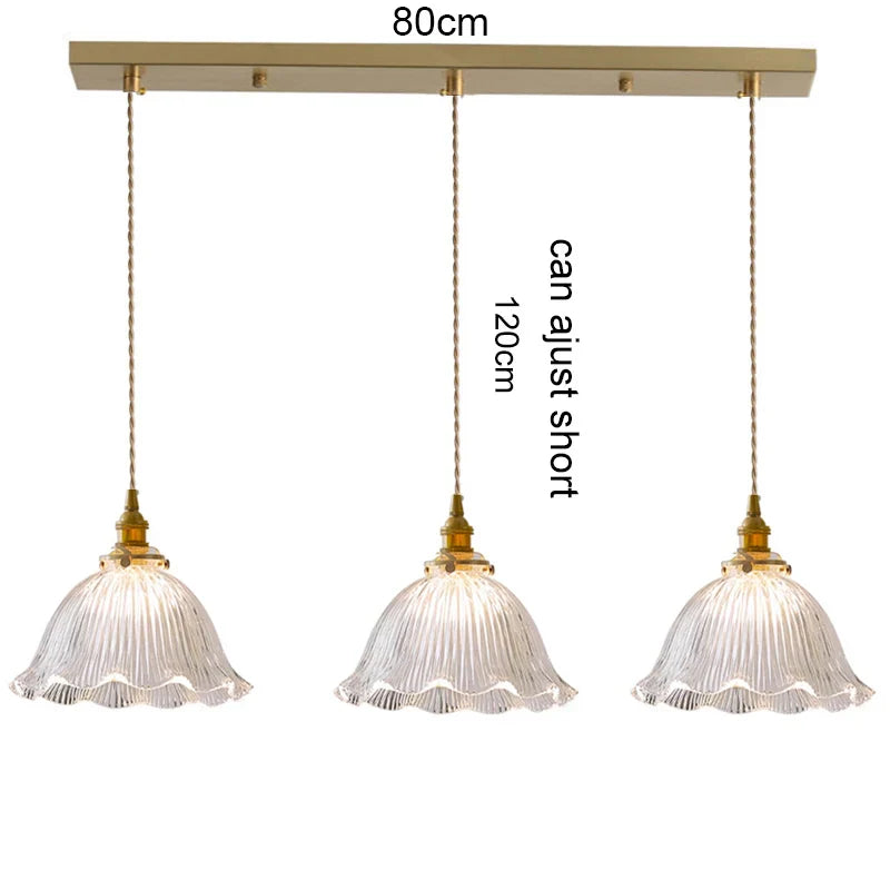 Korean Retro Glass Pendant Light With Wood Accent