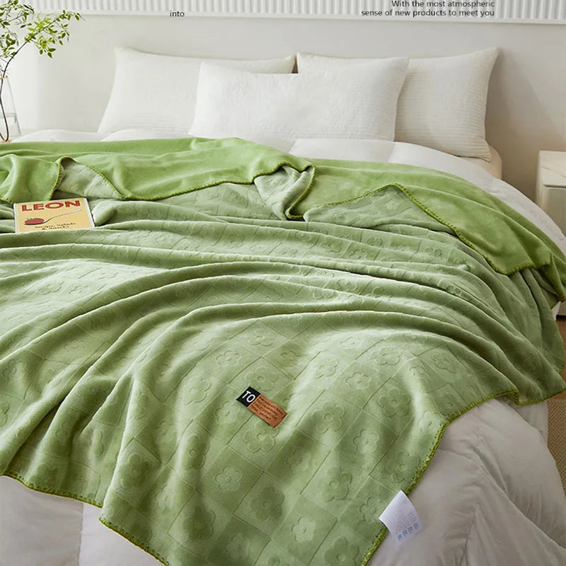 DecorBites™ Jacquard Milk Velvet Air Conditioning Blanket | All Seasons Warmth & Travel Shawl