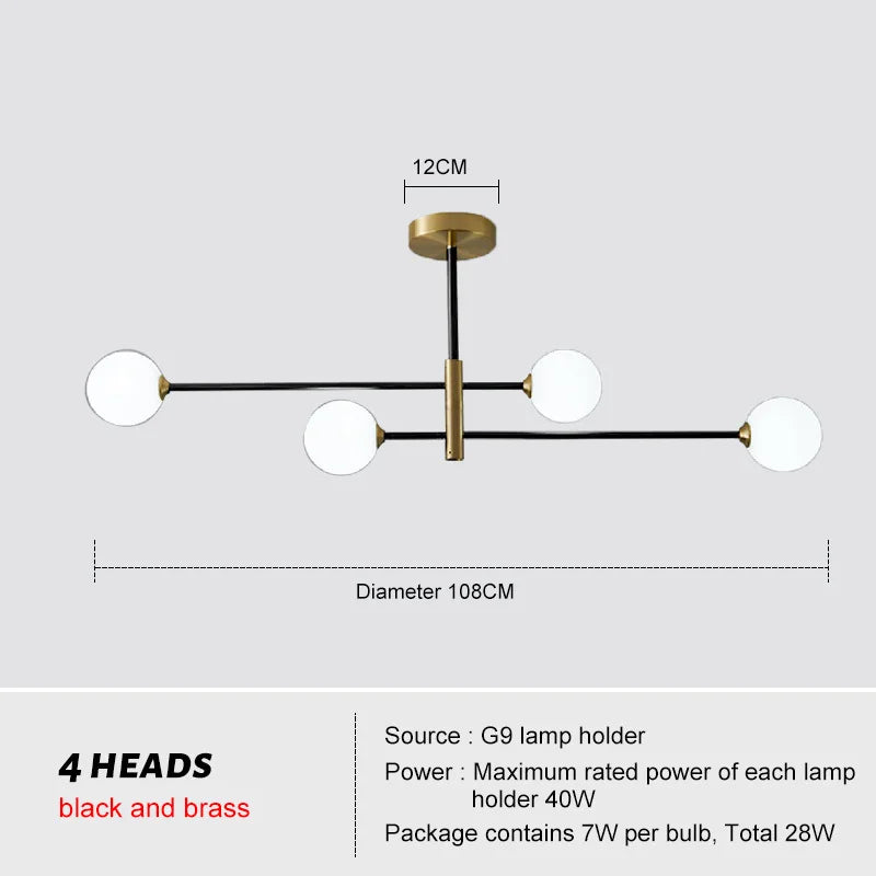 DecorBites™ Glass Brass Chandelier Modern Pendant Light for Home Living Room Restaurant Bedroom
