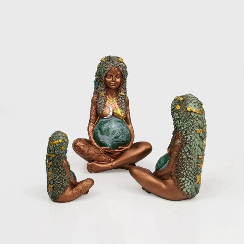 DecorBites™ Gaia Mother Earth Lotus Yoga Pose Resin Figurine Decor for Home Nature Sculpture