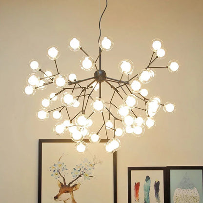 DecorBites™ Heracleum Firefly Glass Round Ball Chandelier - Luxury Staircase Dining Room Lighting
