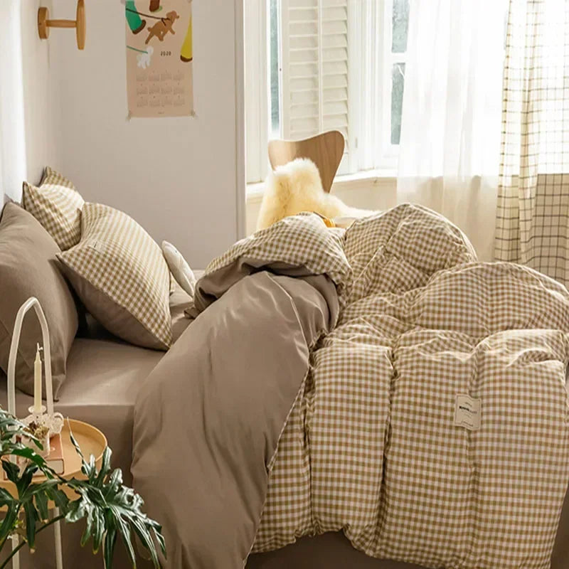 Cotton Grid Print Quilt Cover