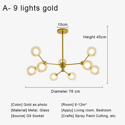 DecorBites™ Glass Ball Pendant Chandelier for Living Room Bedroom Dining Room
