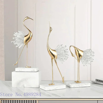 DecorBites™ Crane Golden Bird Agate Marble Crystal Home Decor Craft Statue