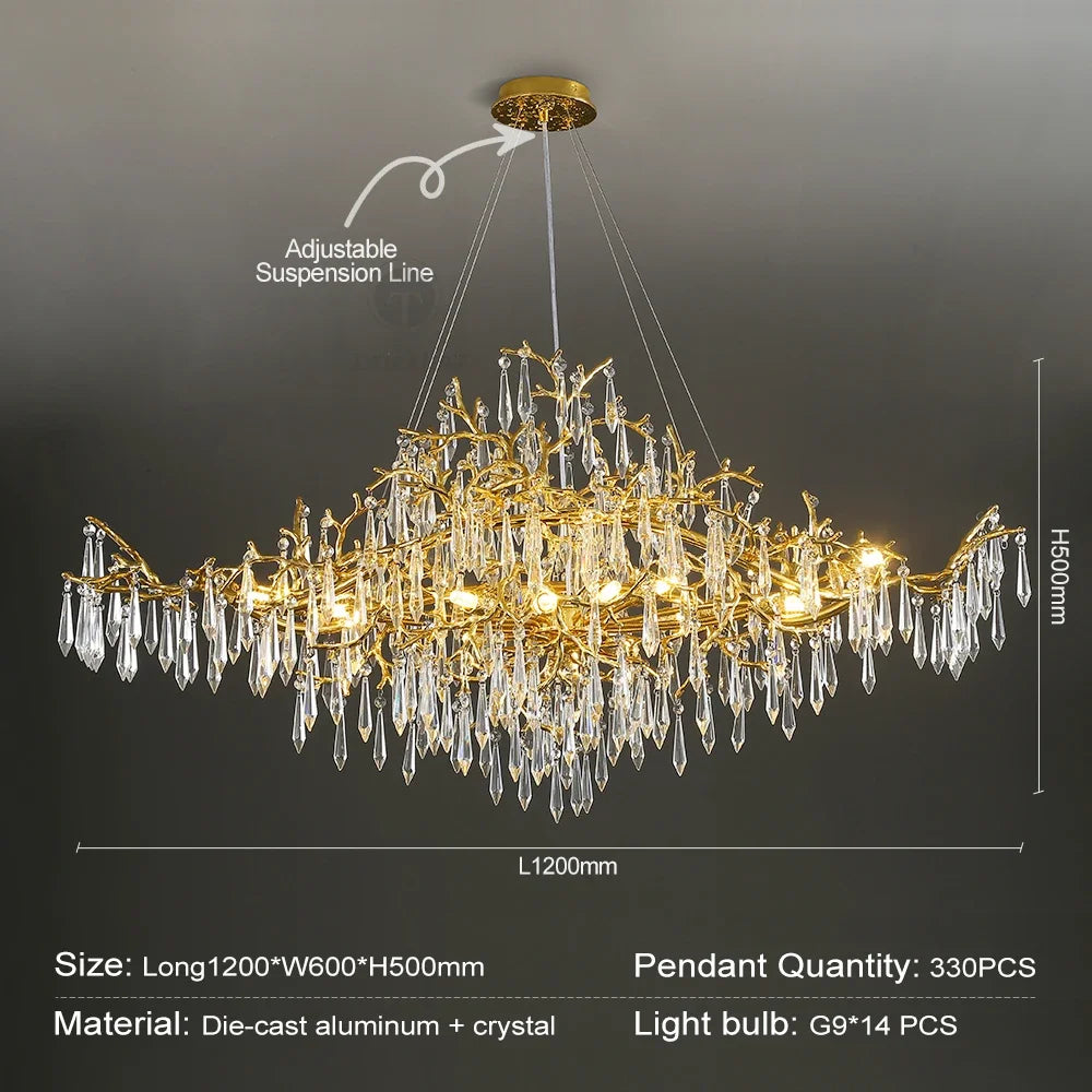 Golden Crystal Long Chandelier