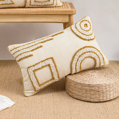 DecorBites™ Geometric Tufted Cotton Canvas Embroidered Pillow Covers for Home Decor