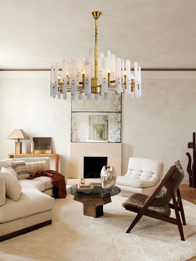 Gold Chrome Alabaster Chandelier