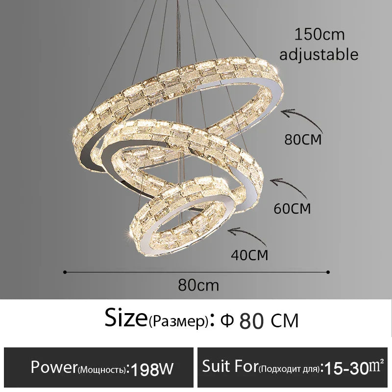 Gold Crystal Ring Chandelier 3-Tier D100cm