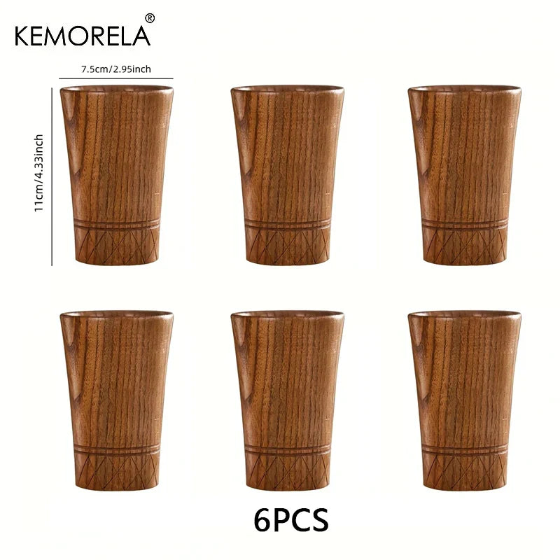 DecorBites™ Handmade Natural Wooden Tea Cups - Set of 2 | Japan Style Cups for Tea, Coffee, Beer, Milk, Water