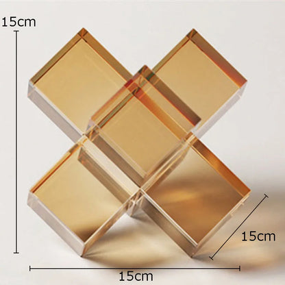 DecorBites™ Cross Crystal Geometric Glass Sculpture Desk Decoration Frosted Square Statue