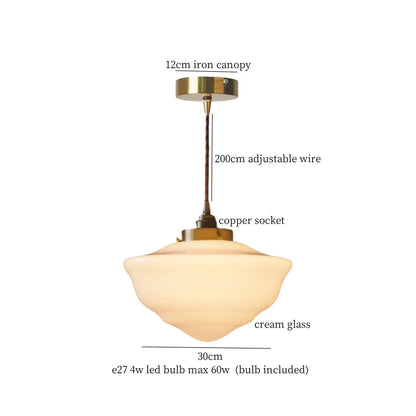 DecorBites™ Cream Glass LED Pendant Brass Hanging Lamp for Kitchen Restaurant Living Room