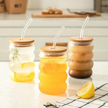 DecorBites™ Creative Glass Cup Set with Lid and Straw - Perfect for Parties