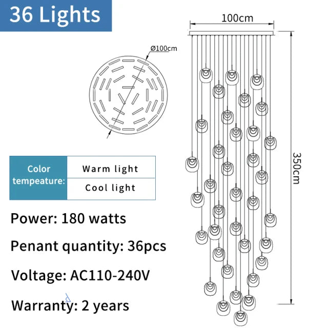 Gold Crystal Staircase Chandelier 36-Light Dia100cm