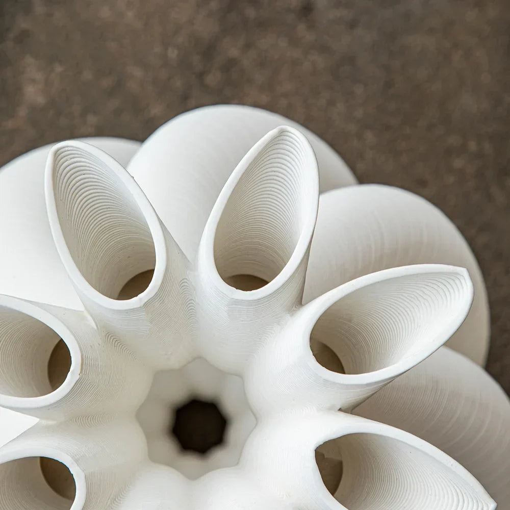 DecorBites™ Geometric Ceramic Hollow Vases Spiral Pipe Floral Arrangement Home Decor Figurines