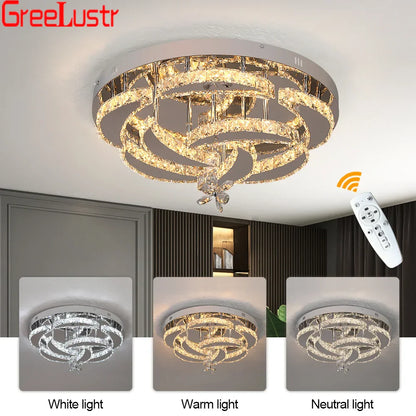 DecorBites™ Crystal Raindrop Flowers Remote LED Chandelier Ceiling Light for Living Room