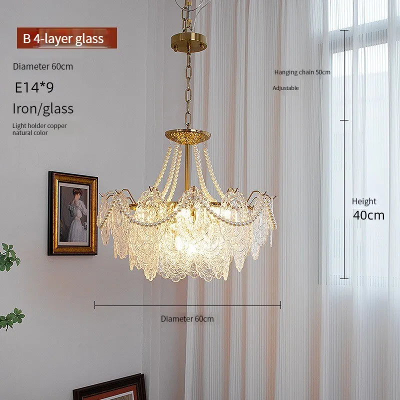 DecorBites™ Clear Glass LED Chandelier: Modern French Style for Living Room, Bedroom, Kitchen.