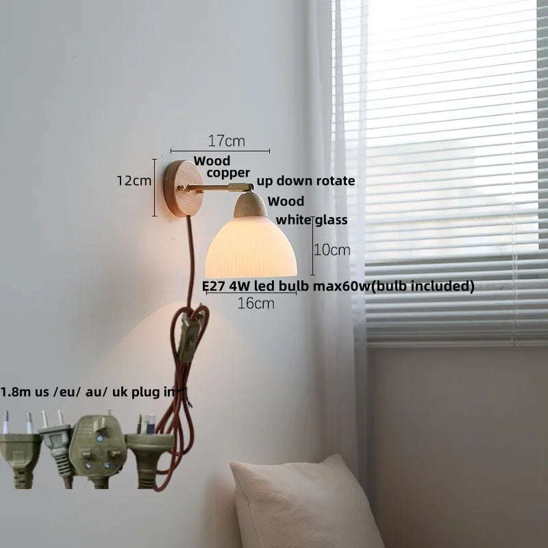 DecorBites™ Iron Wood LED Wall Light Fixture Rotate Bedside Lamp Aplique Pared