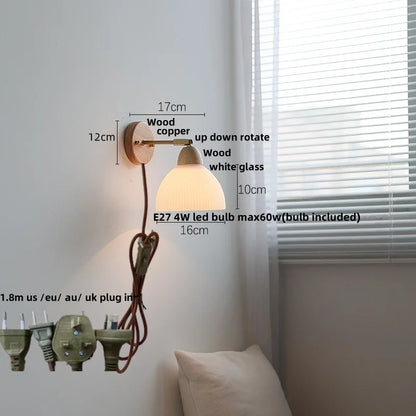 DecorBites™ Iron Wood LED Wall Light Fixture Rotate Bedside Lamp Aplique Pared