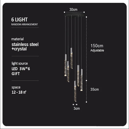 DecorBites™ Crystal Column LED Chandelier: Luxury Pendant Lamp for Staircase, Modern Home Decor Lighting
