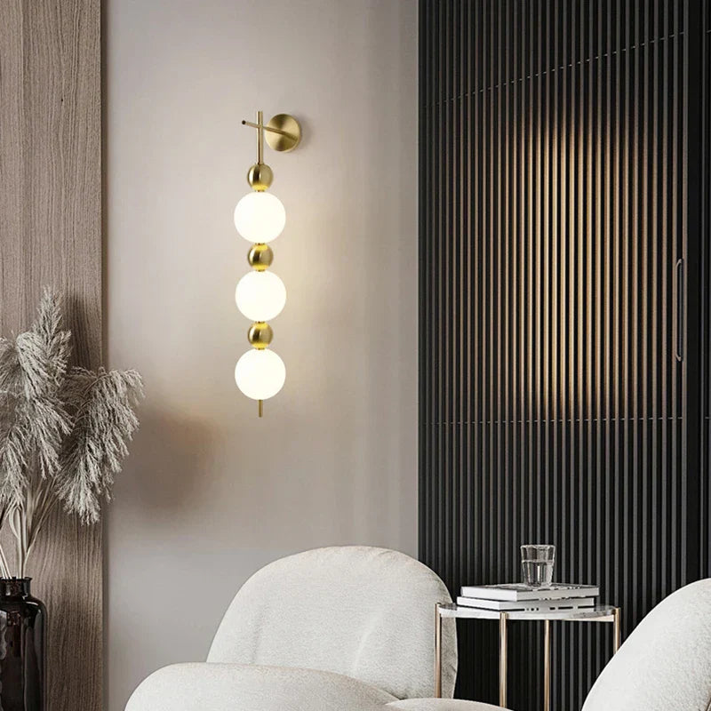 DecorBites™ LED Wall Sconce White Acrylic Ball Gold Metal Bedroom Lighting
