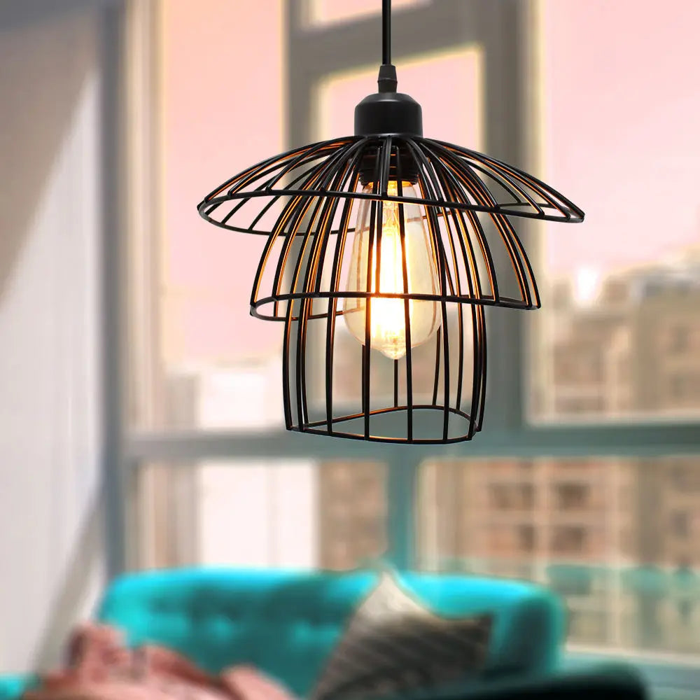 Vintage Black Metal Wire Cage Pendant Light