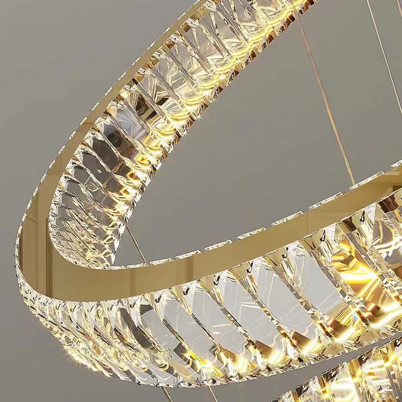 DecorBites™ Gold Rings LED Chandelier: Modern Long Villa Staircase Pendant Lighting Fixtures