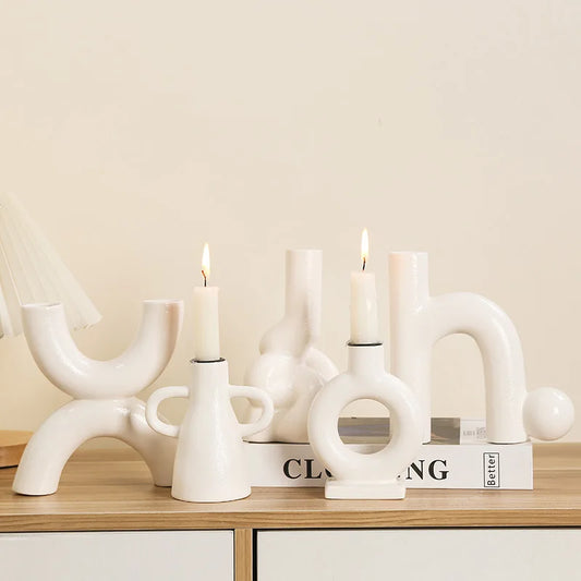 DecorBites™ Geometric Ceramic Candle Holder Ornaments - Home Decor Accessories