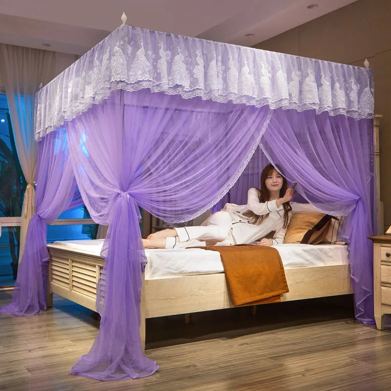 DecorBites™ Lace Palace Mosquito Net Tent for Queen/Double Bed with Stainless Steel Frame
