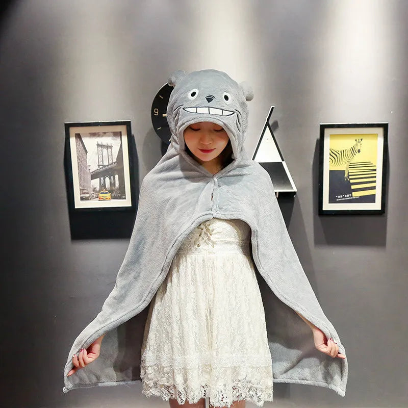 DecorBites™ Cozy Cartoon Hooded Cape Blanket for Winter Nap, Office, and Home Office Warmth