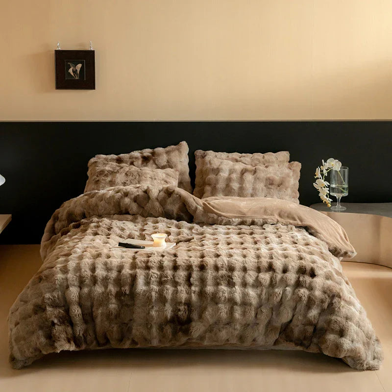 Faux Fur Velvet Patchwork Bedding