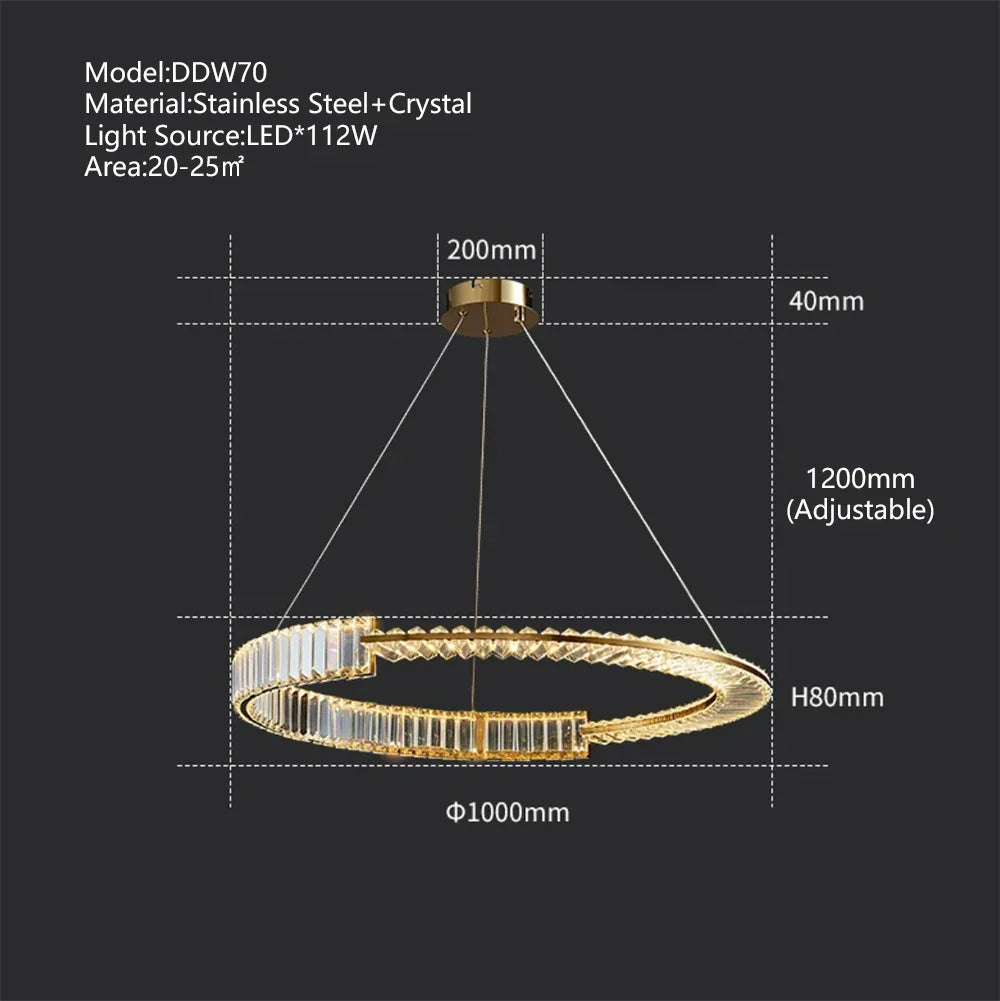 DecorBites™ Crystal Gold Ring LED Chandelier for Minimalist Luxury Home Decor
