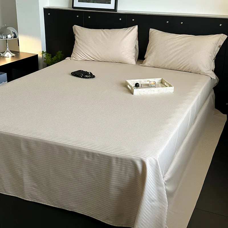 DecorBites™ Luxe Cotton Satin Stripe Bed Sheet Set with 2 Pillowcase