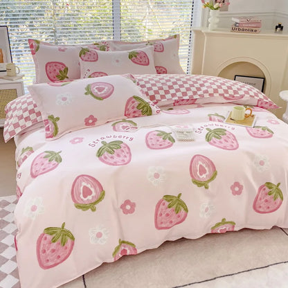 DecorBites™ Cozy Flower Print Bedding Set: Brushed Cotton, Skin-Friendly, Soft, Thick, 4Pcs