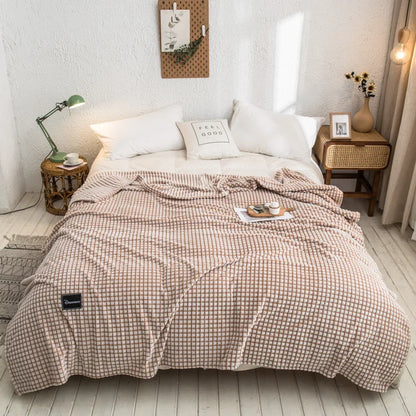 DecorBites™ Gray Plaid Coral Fleece Bed Blanket - Single/Queen/King Size Cozy Flannel Bedspread