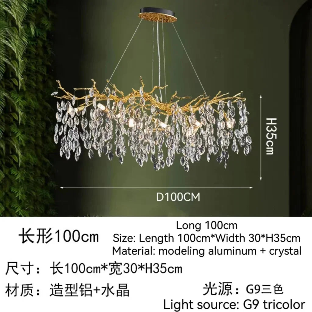 Gold Crystal Tree Chandelier 9-Light Aluminum