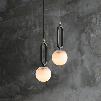 Modern Marble Pendant Light With Polished Copper Finish