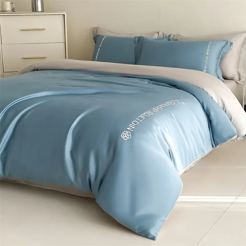 DecorBites™ Cotton Embroidery Bedding Set, 4Pcs Duvet Cover Kit for Double Bed