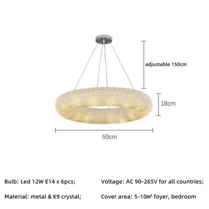 DecorBites™ Crystal Circle Chandelier Pendant Lamp for Modern Luxury Living Room Decor