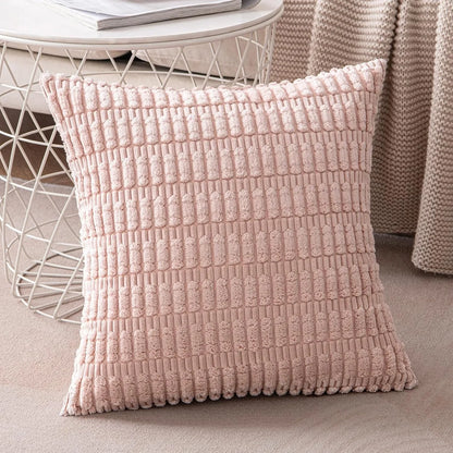 DecorBites™ Corduroy Striped Pillow Cover 18x18 Inch Luxury Cushion Case for Living Room