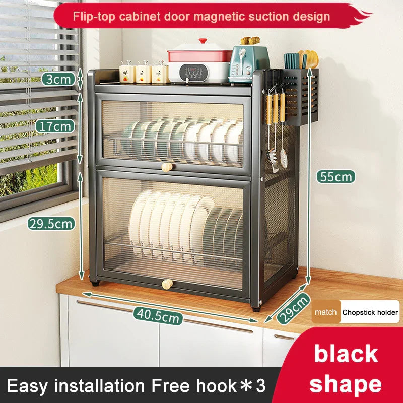 DecorBites™ Double-layer Kitchen Dish Drying Rack with Chopstick Cage and Tableware Basket