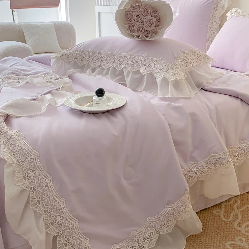 DecorBites™ French Wedding Lace Ruffles Bedding Set