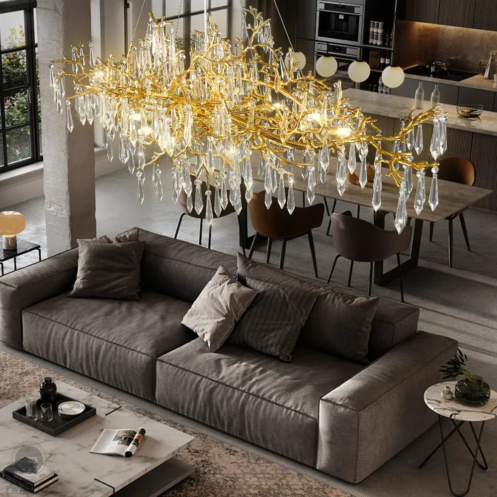 Golden Crystal Long Chandelier